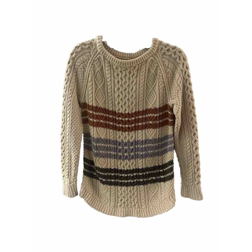 LL Bean Signature Fisherman Tunic Sweater Womens Small Cotton Side Zip Striped